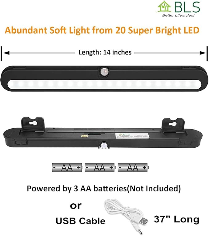 BLS T01LB LED Closet Light Super Bright 20 LED Under Cabinet Lighting Battery - Image 3