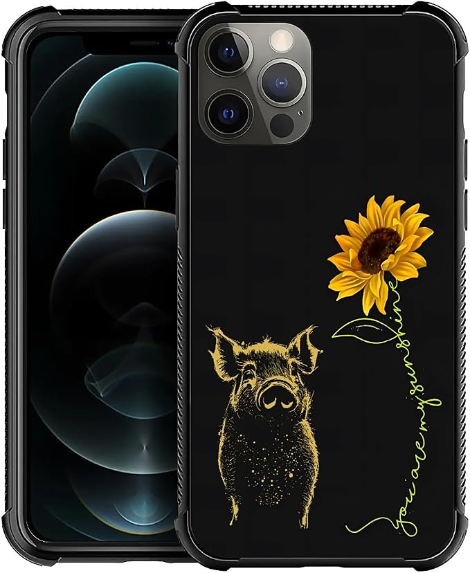 for iPhone 11 Pro Max Case, Pig Sunflower Yellow Sunshine Pattern Graphic by FKBRCL4U