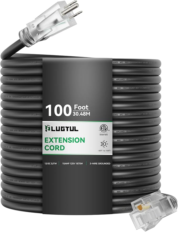 PLUGTUL Outdoor Extension Cord 100FT, 12 Gauge Extension Cord by PLUGTUL