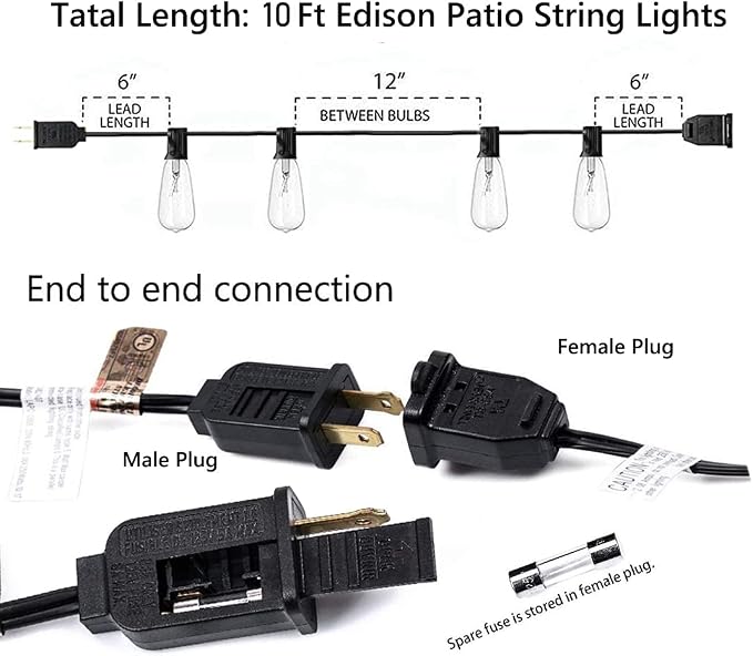 10Ft Outdoor String Lights Waterproof, Hanging Patio Lights - Image 3