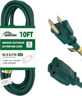 10FT Outdoor Extension Cord-16/3 SJTW Durable Green Extension Cord by HONDERSON
