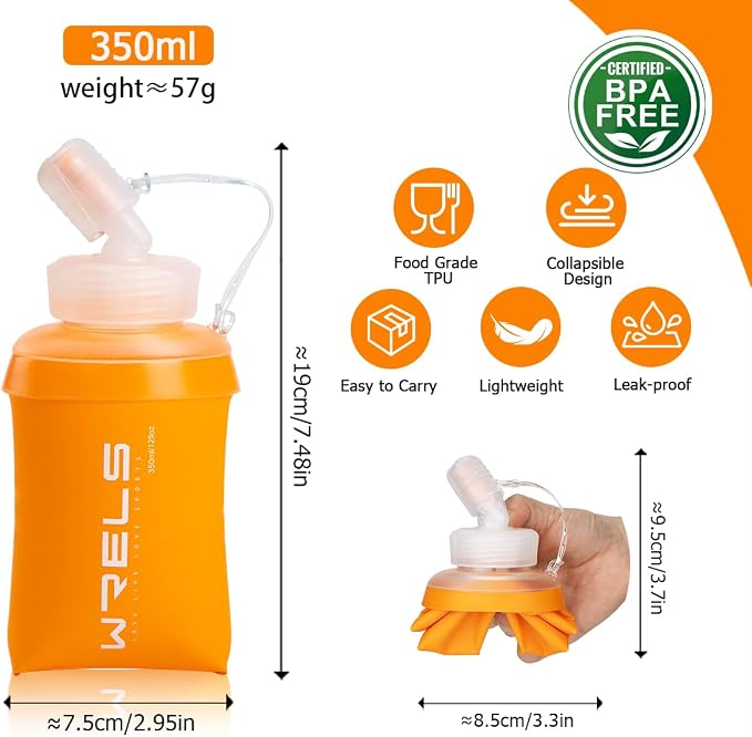 WRELS 350ml/500ml TPU Soft Water Bottles BPA Free Collapsible Soft Flask - Image 2