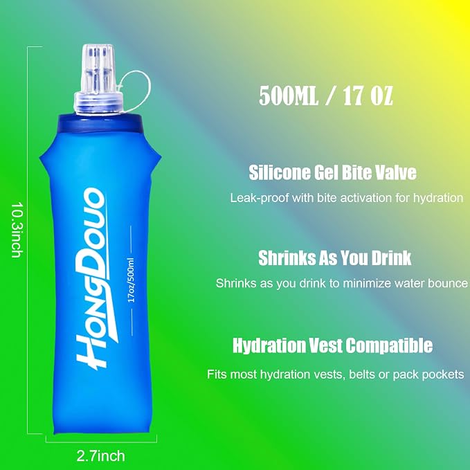 2PCS Running Vest Soft Flask, BPA-Free Soft Flasks 17oz/500ml TPU Collapsible - Image 2
