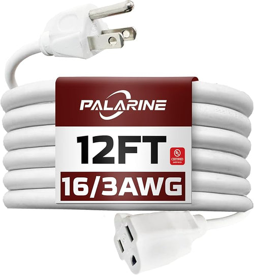 12ft White Outdoor Extension Cord Waterproof, UL Listed, 16/3 SJTW Heavy Duty 3 by PALARINE