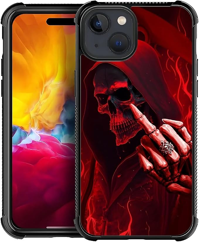 for iPhone 15 Plus Case, Gestures Funny Skull Pattern Graphic Design Girl Boy by FKBRCL4U