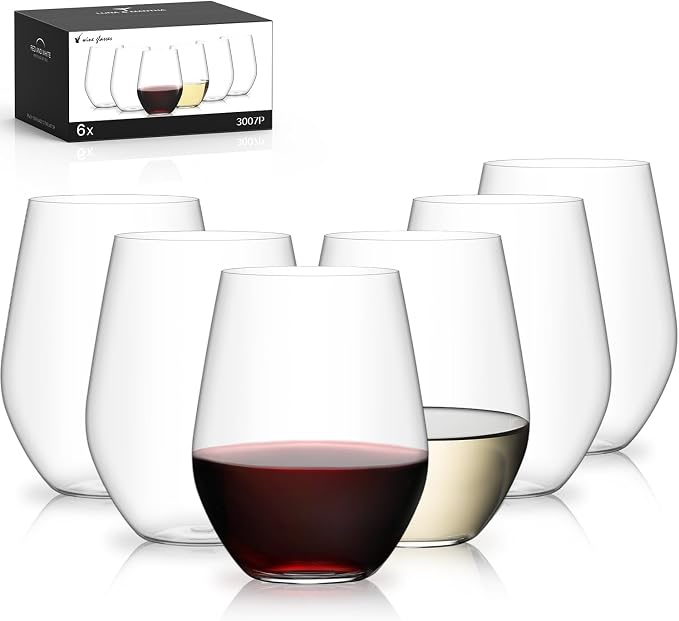 Unbreakable Plastic Stemless Wine Glasses Set of 6, Tritan Plastic Wine Glass by LUNAMANTHA