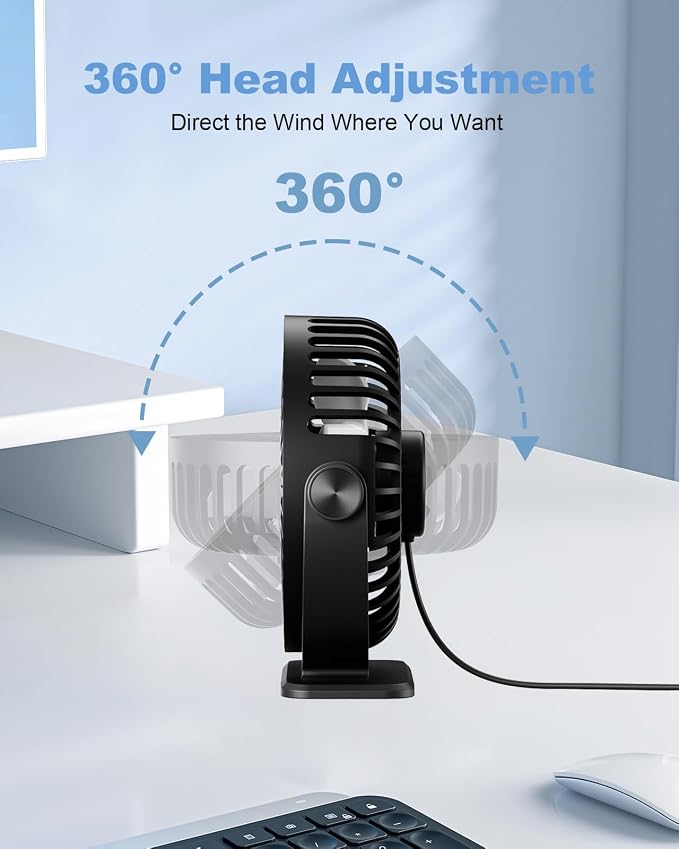 TriPole Desk Fan USB Powered Small Portable Fan, 3 Speeds Adjustable Strong - Image 8