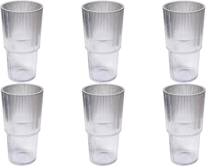 Fine Ribbed 22 oz Durable Acrylic Jumbo Drinking Glasses, Shatter-Resistant and - Image 2