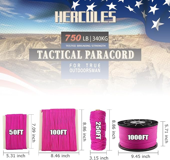 HERCULES 750lb Paracord 4mm 11 Strands Tactical Parachute Cord, Outdoor Gear - Image 2