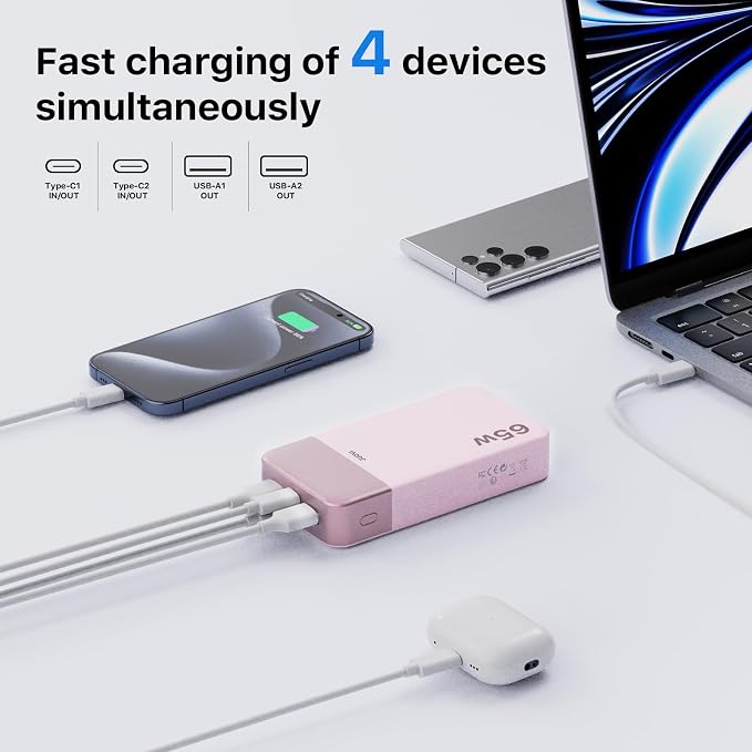 JUOVI Portable Charger 65W Power Bank 20000mAh Compact USB C Laptop Power Bank - Image 6