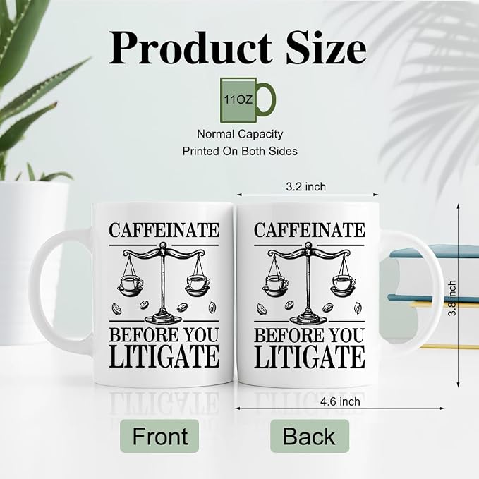 RZHV Caffeinate Before You Litigate 11 Oz Novelty Mug, Funny Coffee Bean - Image 2