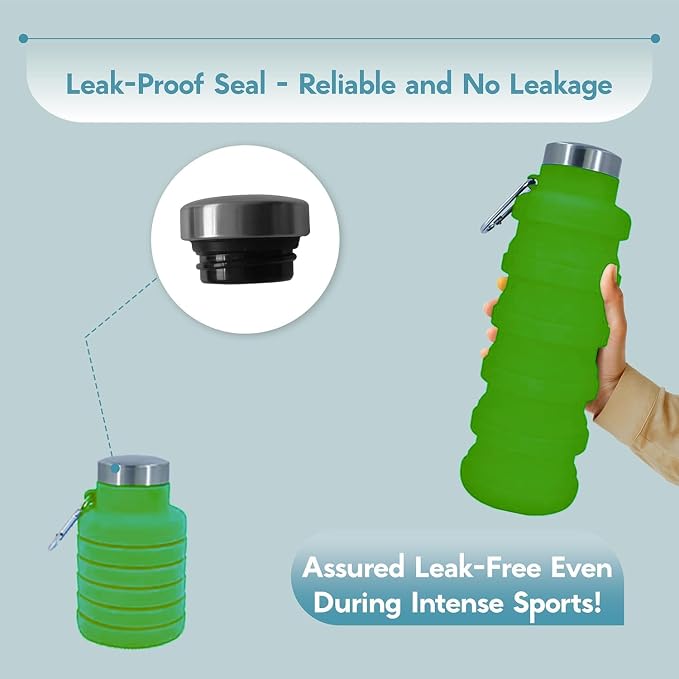 Collapsible Water Bottles 17oz, Odorless BPA-Free Silicone, Leak-Proof Foldable - Image 6