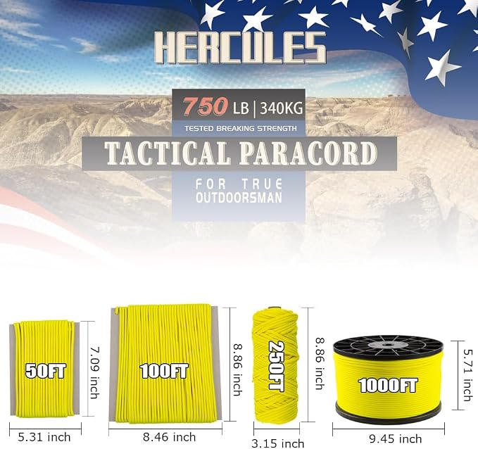 HERCULES 750lb Paracord 4mm 11 Strands Tactical Parachute Cord, Outdoor Gear - Image 2