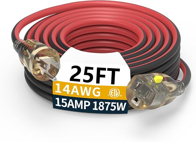 25FT 14/3 Gauge Medium Duty Outdoor Extension Cord Waterproof by primoWire