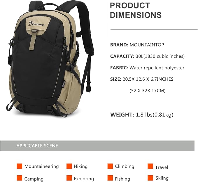 MOUNTAINTOP 30L Hiking Backpack, Men Women Camping Backpack, Lightweight - Image 2