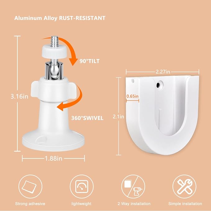 2pack Strong Adhesive Wall Mount +Adjustable Indoor/Outdoor Security Wall Mount - Image 5