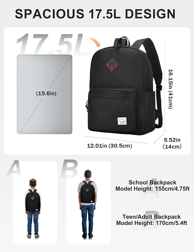 VASCHY Lightweight Backpack for School, Classic Basic Water Resistant Casual - Image 2