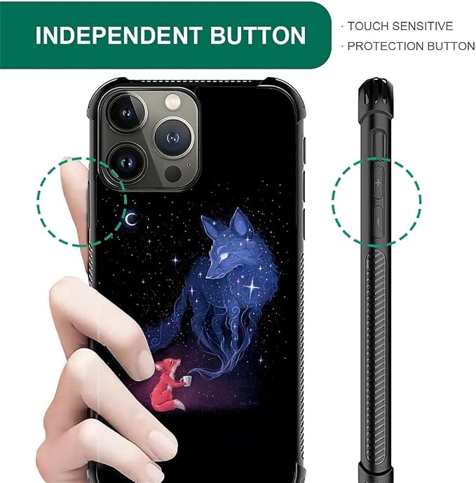 for iPhone 16 Pro Case, Galaxy Fox Wolf Pattern Graphic Design Girl Boy Soft - Image 2