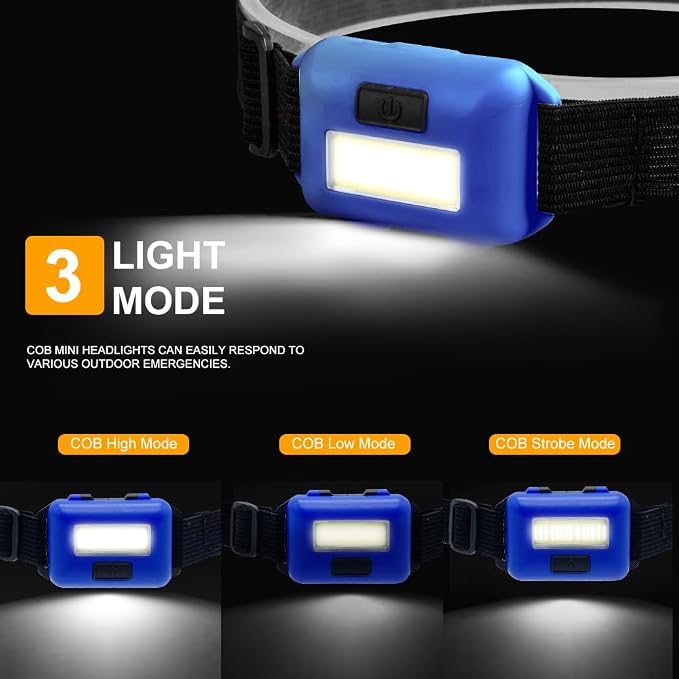 8 Pack Led Headlamp for Adults and Kids, 1.1oz/31g COB Flood Light Ultra Bright - Image 2