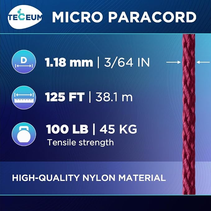 TECEUM Micro Paracord – 1.18 mm X 125 ft – Micro Utility Cord – Thin Braided - Image 2