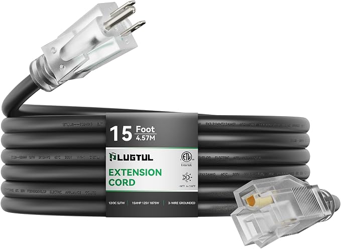 PLUGTUL Outdoor Extension Cord 15FT, 12 Gauge Extension Cord by PLUGTUL