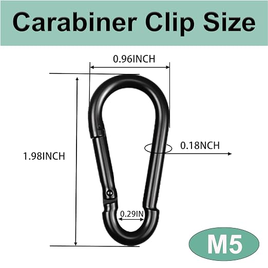 Black Carabiner, Heavy Duty Galvanized Steel Spring Snap Hook Carabiner Clips - Image 2