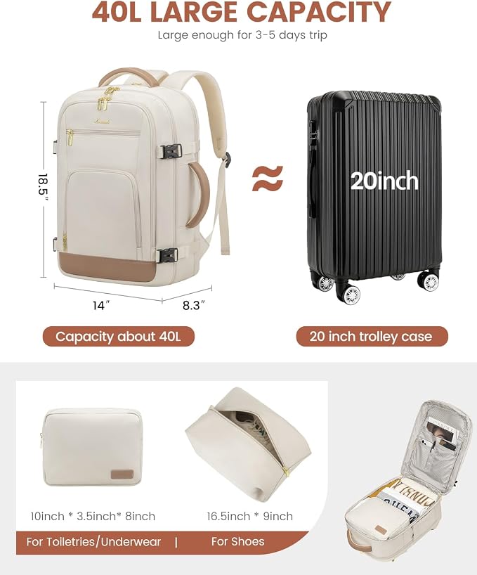 LOVEVOOK 40L Travel Backpack for Women Flight Approved, Carry on Backpack for - Image 4