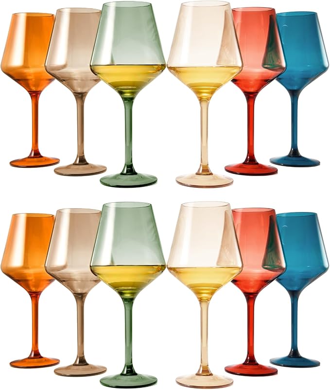 European Style Plastic Crystal Unbreakable Stemmed Wine Glasses | Set of 12 | by TheWineSavant