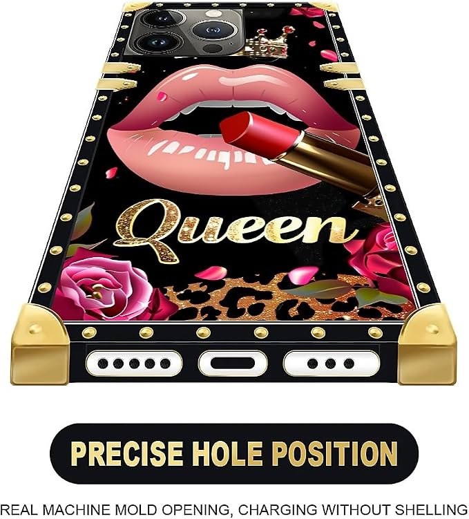 Compatible with iPhone 13 Pro Max Case, Glitter Red Rose Queen Leopard Lipstick - Image 5