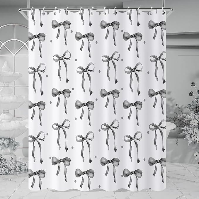 Grey and White Bow Shower Curtain - Image 3