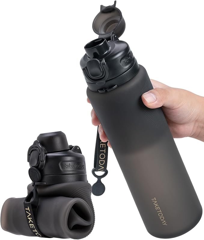 TakeToday Collapsible Water Bottles 32oz, Foldable Travel Water Bottle by TAKETODAY