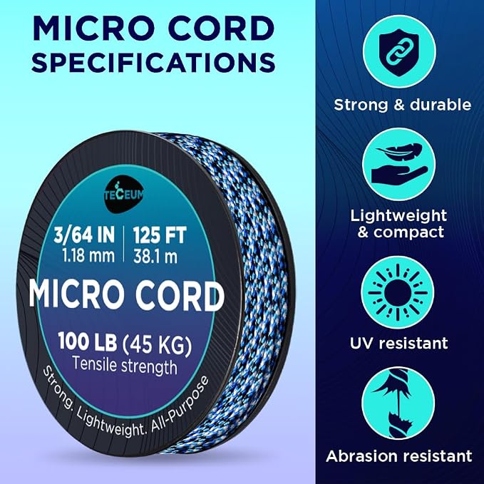 TECEUM Micro Paracord – 1.18 mm X 125 ft – Micro Utility Cord – Thin Braided - Image 5