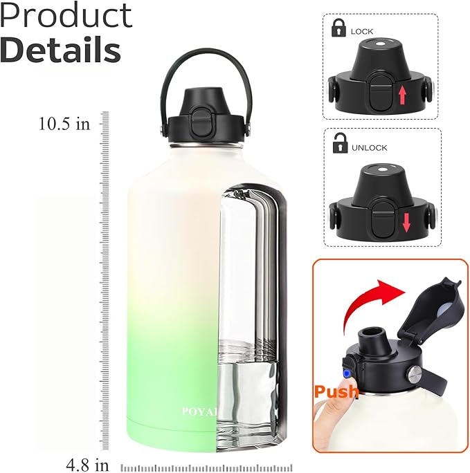 Water Bottle Insulated 32oz 40oz 64oz 128oz Straw Lid Spout Lid & 3 Lids - Image 2