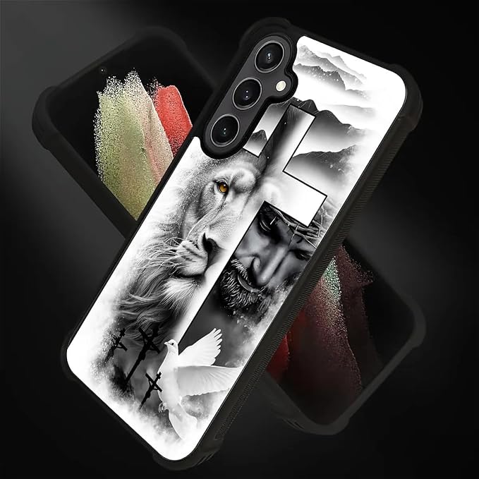 for Samsung Galaxy S23 FE Case, Lion Cross Jesus Christ Dove Pattern Graphic - Image 2