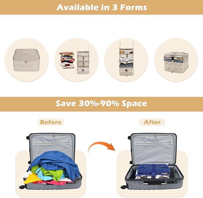 Surblue Hanging Closet Storage Bag Collapsible 3-Shelf Washable Oxford Fabric - Image 3