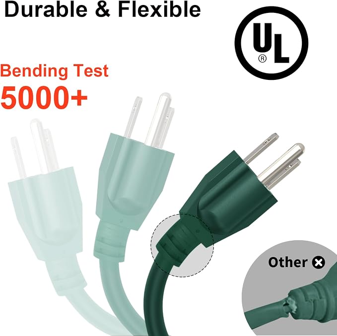 Outdoor Extension Cord Waterproof 100 FT, Flexible 100% Copper 3 Prong - Image 4