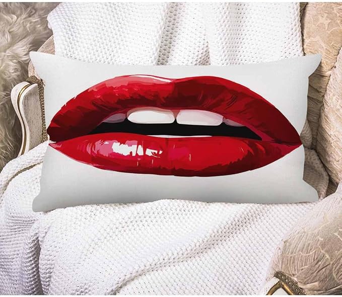 EKOBLA Sexy Biting Lips Farmhouse Oblong Rectangle Throw Pillow Covers Woman by EKOBLA