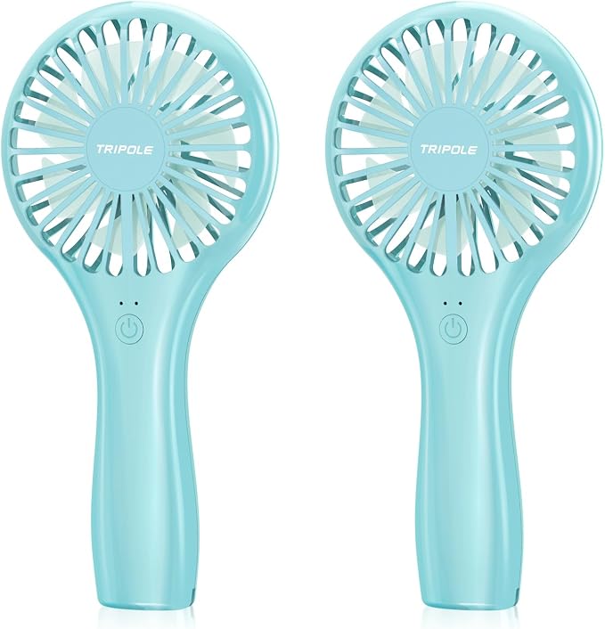 TriPole 2 Pack Handheld Mini Portable Fans Blue, Rechargeable Battery Operated by TriPole