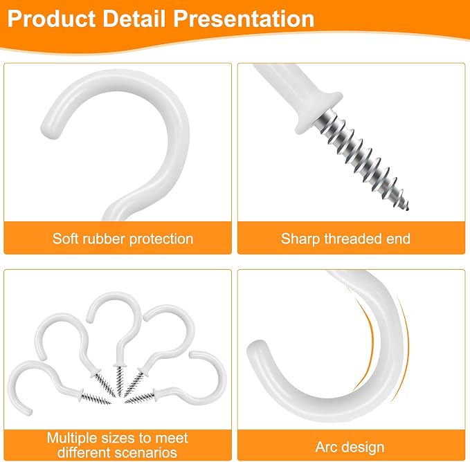 Cup Screw Hooks, 3/4 inch Vinyl Coated Ceiling160 Pack Screw in Hooks Plant - Image 4