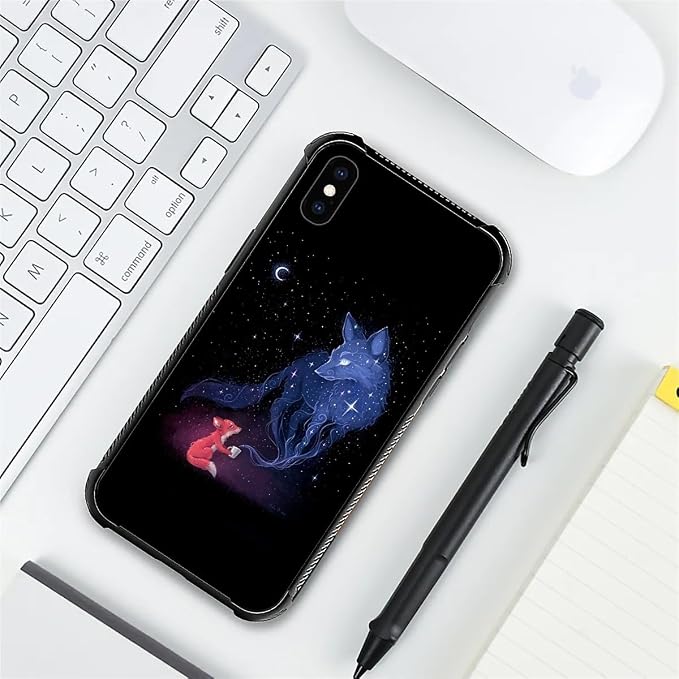 for iPhone X/Xs Case, Galaxy Fox Wolf Pattern Graphic Design Girl Boy Soft - Image 5
