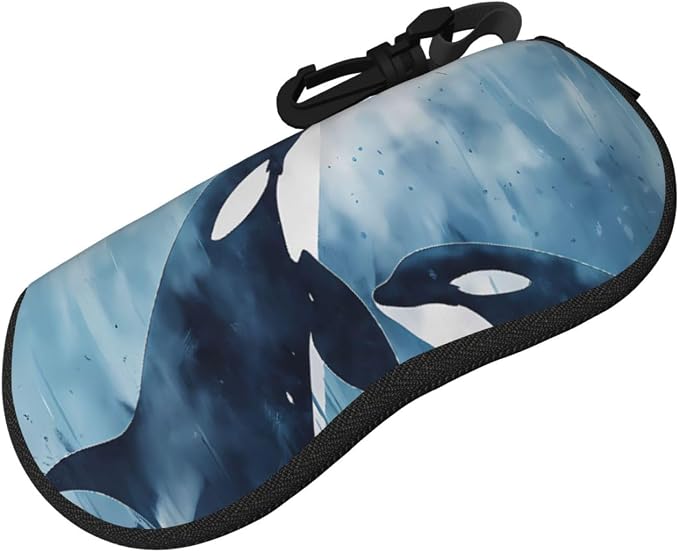 Watercolor Orca Whale Glasses Case Neoprene Portable Zipper Eyeglass Bag - Image 2