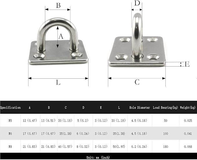 heyous 2 Set M8 Suspension Ceiling Wall Mount U Hook Anchor Hanger Stainless - Image 7