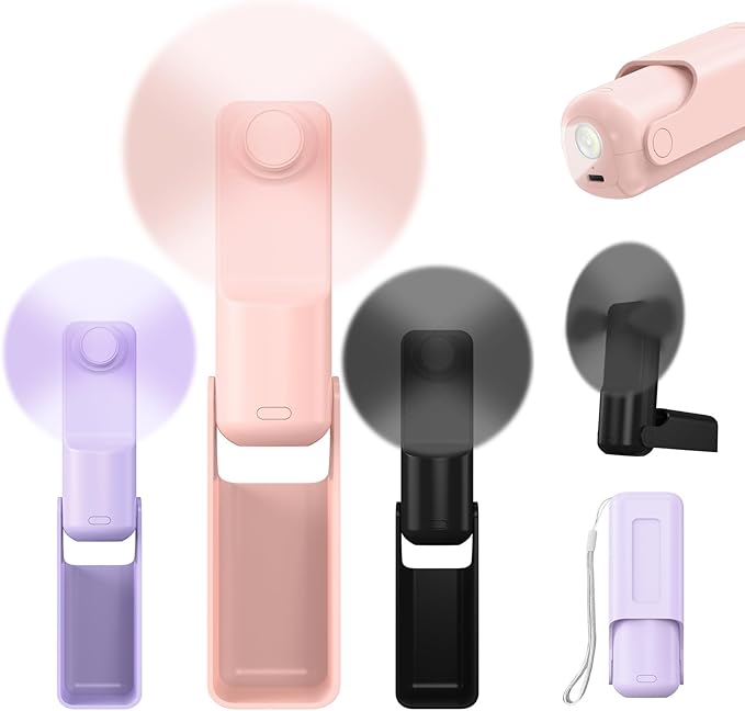 3 PCS Portable Mini Handheld Fans, 3 In 1 Foldable Small Pocket Fan Desk by JODNO