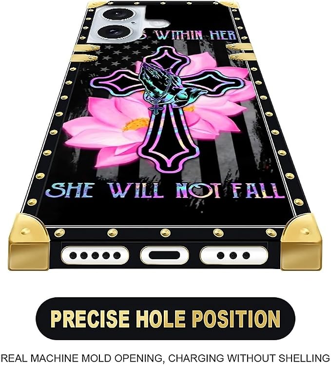 Compatible with iPhone 16 Plus Case, Praying Cross Hands Luxury Golden - Image 4