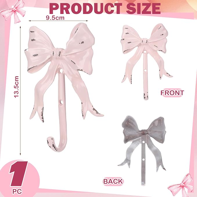 CroBlissful 1 Pcs Coquette Iron Pink Bow Hook Home Decorative Multi-Purpose - Image 2