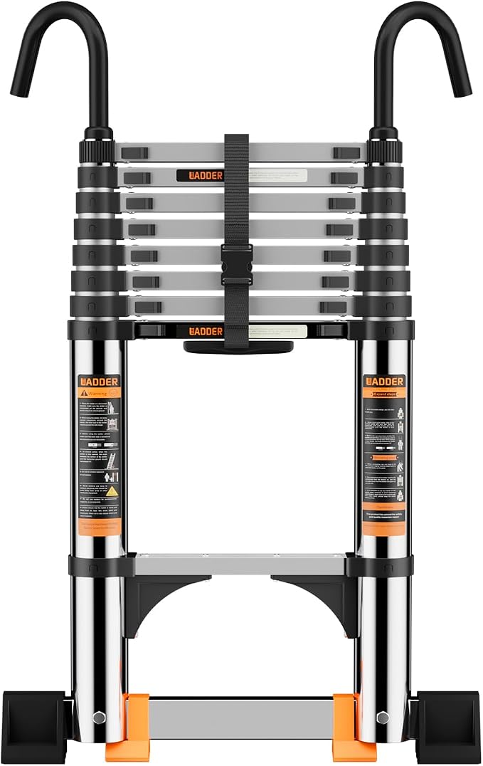 Telescoping Ladder, with Stable Hook and stabilizer barand, 12.5 FT Extension by Unknown