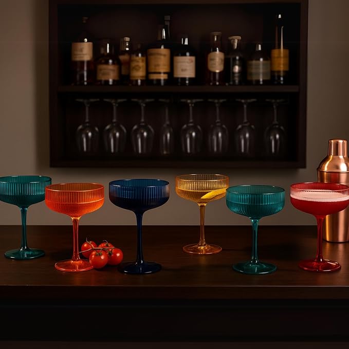 Khen Plastic Acrylic Ribbed Vintage Art Deco Martini, Champagne & Cocktail - Image 8
