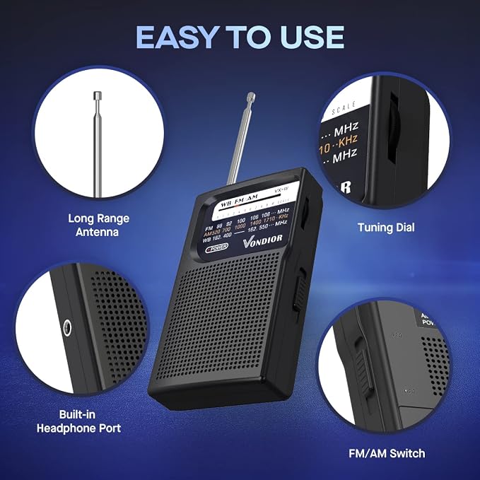 Vondior Portable NOAA Weather Radio, Battery Operated Emergency NOAA/AM/FM Radio - Image 2