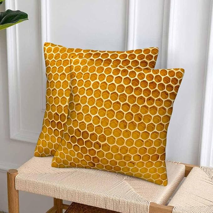 Bee Honeycomb Throw Pillow Covers 18x18 Yellow Honey Abstract Set of 2 Pillow - Image 4