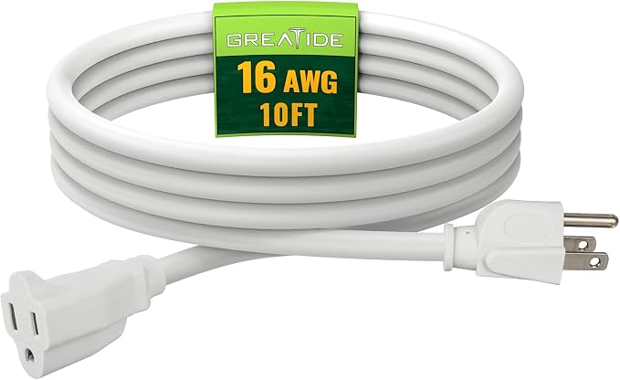Indoor Outdoor Extension Cord 10 FT, 16/3 SJTW Weatherproof White Electrical by GREATIDE